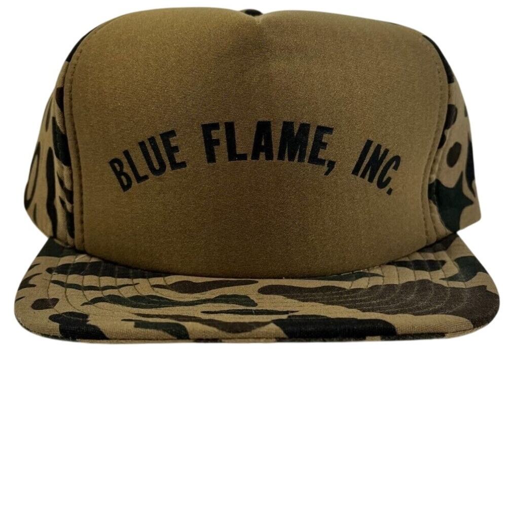 Vintage Blue Flame Inc. Camo Snapback Hat - Made in the USA, Classic Trucker Cap